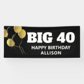 Modern Zwart Goud 40e Verjaardagsfeestje Gepersona Spandoek (Horizontaal)