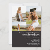 Modern Zwart Goud 4 Foto Afstuderen Aankondiging (Achterkant)