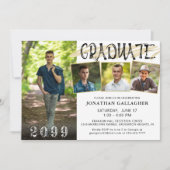 Modern Zwart Goud 4 Foto's Hand Lettered Afstudere Kaart (Voorkant)