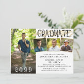 Modern Zwart Goud 4 Foto's Hand Lettered Afstudere Kaart (Staand voorkant)