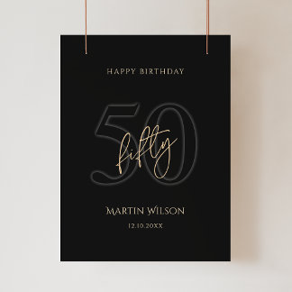 Modern Zwart Goud 50e Verjaardagsfeest Poster