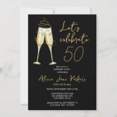 Modern zwart goud 50ste verjaardagsfeest kaart (Voorkant)