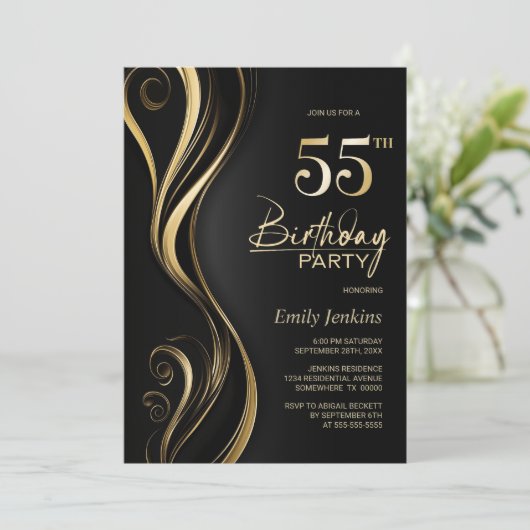Modern Zwart Goud 55ste Verjaardagsfeest Kaart (Staand voorkant)