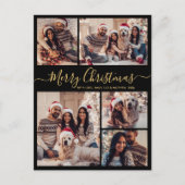 Modern Zwart Goud 5 foto Collage Kerstmis Briefkaart (Voorkant)