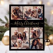 Modern Zwart Goud 5 foto Collage Kerstmis Briefkaart
