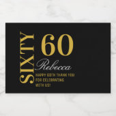 Modern Zwart Goud 60 Verjaardag Cocktailfeest Mini Sparkling Wijnetiket (Enkel label)