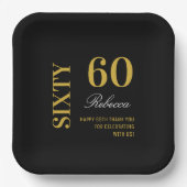 Modern Zwart Goud 60e Verjaardag Cocktail Party Papieren Bordje (Voorkant)
