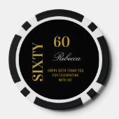 Modern Zwart & Goud 60e Verjaardag Cocktail Party Poker Chips (Achterkant)