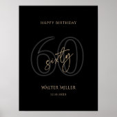 Modern Zwart Goud 60e Verjaardagsfeest Poster (Voorkant)