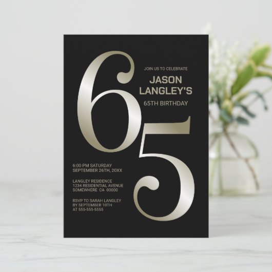 Modern Zwart Goud 65ste Verjaardagsfeest Kaart (Staand voorkant)