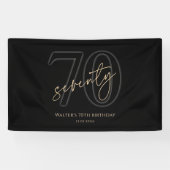 Modern Zwart Goud 70ste Verjaardag Feest Banner (Horizontaal)