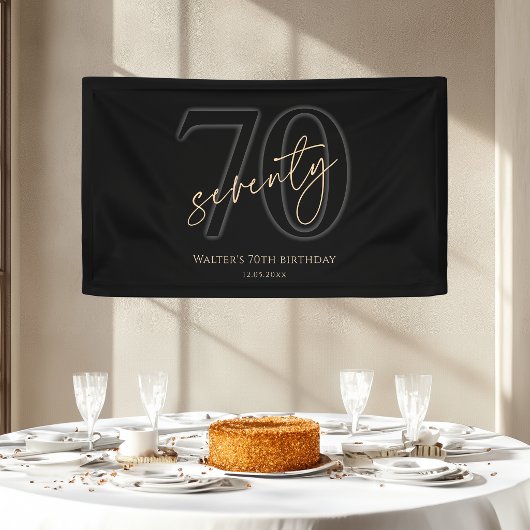 Modern Zwart Goud 70ste Verjaardag Feest Banner