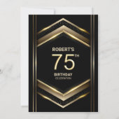 Modern Zwart Goud 75e Verjaardagsfeest Kaart (Achterkant)