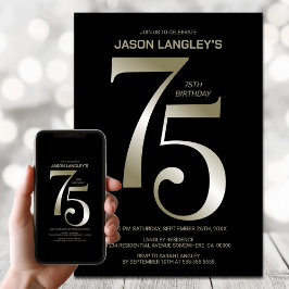 Modern Zwart Goud 75e Verjaardagsfeest Kaart