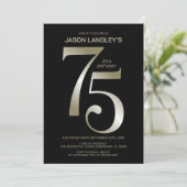 Modern Zwart Goud 75e Verjaardagsfeest Kaart (Staand voorkant)