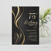 Modern Zwart Goud 75e Verjaardagsfeest Kaart (Staand voorkant)