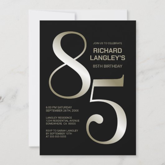 Modern Zwart Goud 85ste Verjaardagsfeest Kaart (Voorkant)