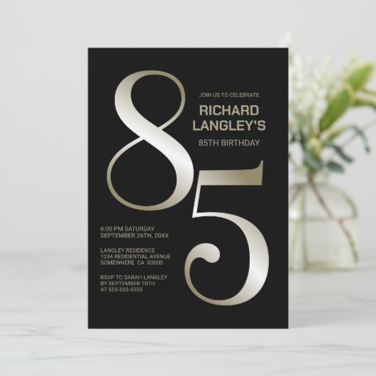 Modern Zwart Goud 85ste Verjaardagsfeest Kaart (Staand voorkant)