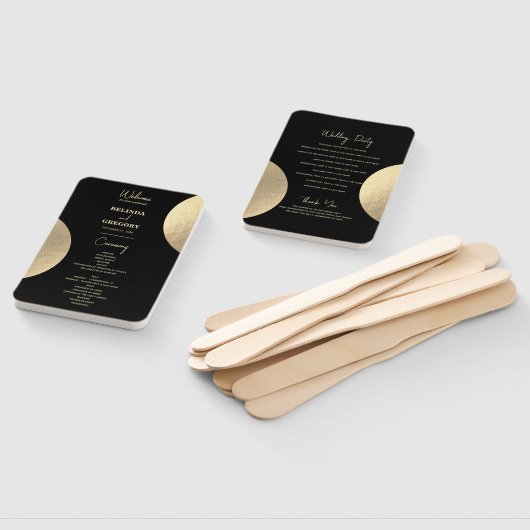 Modern zwart & goud abstract trouwprogramma handwaaier (Niet-gemonteerd)