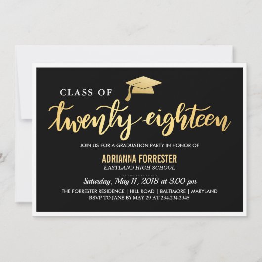 Modern Zwart Goud | Afstudeerklas van 2018 Script Kaart (Voorkant)