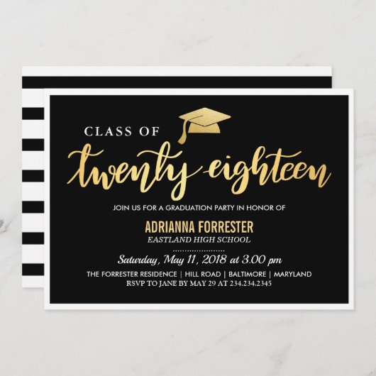 Modern Zwart Goud | Afstudeerklas van 2018 Script Kaart (Voorkant / Achterkant)