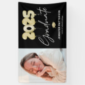 Modern Zwart Goud Afstuderen 2025 Fotobanner Spandoek (Verticaal)