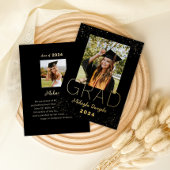 Modern Zwart Goud Afstuderen Folie Aankondiging