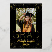 Modern Zwart Goud Afstuderen Folie Aankondiging (Voorkant)