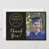 Modern Zwart & Goud Afstuderen Foto Dank u Bedankkaart (Voorkant)