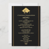 Modern Zwart Goud Afstuderen Menu Kaart (Voorkant)
