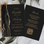 Modern Zwart Goud Agaat Donker QR Code Bruiloft Kaart