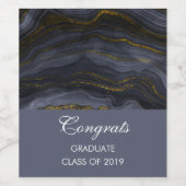 Modern zwart & goud agaat stenen Afstuderen Wijn Etiket (Enkel label)