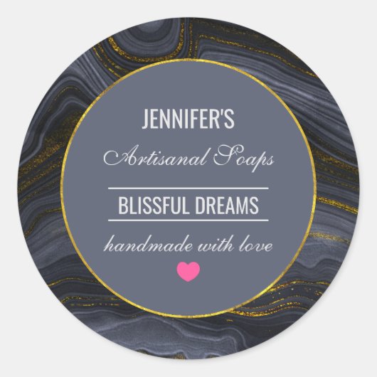 Modern Zwart & Goud Agaat Stone Abstracte zeep Ronde Sticker (Voorkant)