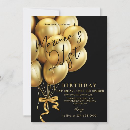 Modern Zwart & Goud Ballon boog Verjaardagsfeest Kaart (Voorkant)