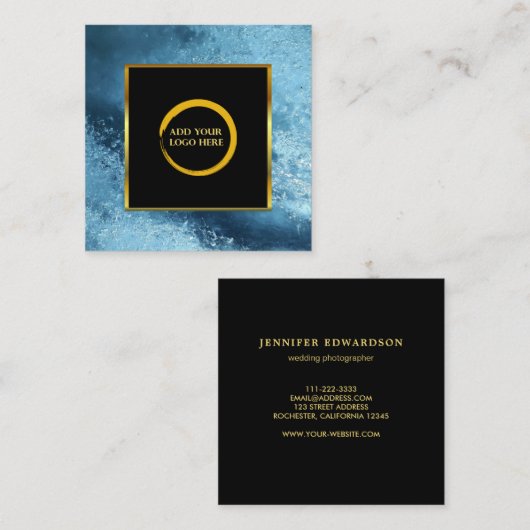 Modern zwart goud blauw ijs eenvoudige logo vierkante visitekaartje (Voorkant / Achterkant)