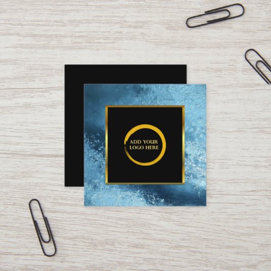 Modern zwart goud blauw ijs eenvoudige logo vierkante visitekaartje (Voorkant / Achterkant in situ)