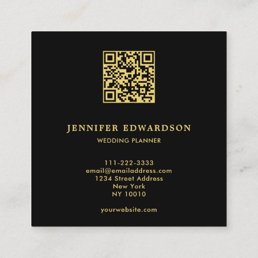 Modern zwart goud blauw ijs QR code professional Vierkante Visitekaartje (Achterkant)