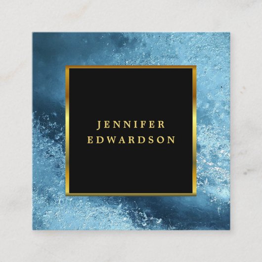 Modern zwart goud blauw ijs QR code professional Vierkante Visitekaartje (Voorkant)