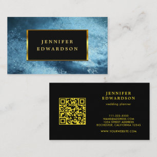 Modern zwart goud blauw ijs QR code professional Visitekaartje