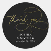 Modern zwart goud bloeien dank u voor uw gunst ronde sticker (Voorkant)