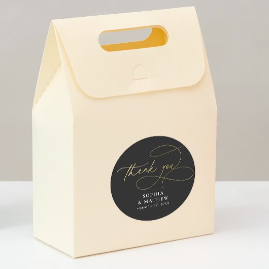 Modern zwart goud bloeien dank u voor uw gunst ronde sticker