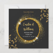 Modern Zwart & Goud Bloemen Bruiloft Save The Date Kaart (Voorkant)