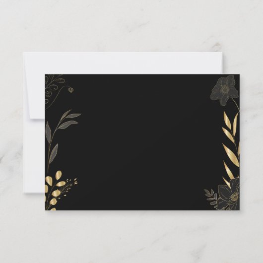 Modern Zwart Goud Bloemen Elegante Bruiloft RSVP Notitiekaartje (Achterkant)