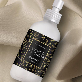 Modern Zwart & Goud Bloemen Kamer Spray Fles Label