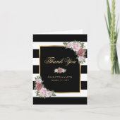 Modern Zwart Goud Blush Roze Bloemen Huwelijk Bedankkaart (Voorkant)