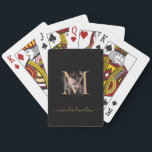 Modern Zwart Goud Blush Roze Bloemige Monogram  Pokerkaarten<br><div class="desc">Moderne zwarte en gouden ontwerp met een blush roze transparant bloemenpatroon.  Personaliseer gemakkelijk uw naam naar keuze in een trendy kalligrafisch schrift samen met uw geïnitialiseerde monogram naar keuze.</div>