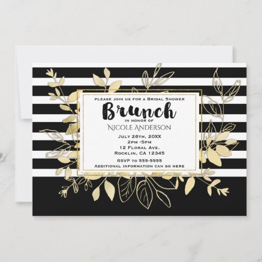 Modern Zwart Goud Botanische Glamour Bruids BRUNCH Kaart (Voorkant)