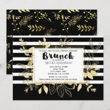 Modern Zwart Goud Botanische Glamour Bruids BRUNCH