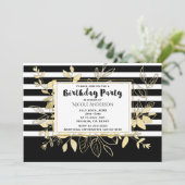 Modern Zwart Goud Botanische Glamour Verjaardagsfe Kaart (Staand voorkant)