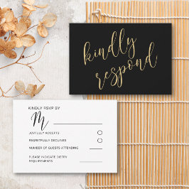 Modern Zwart & Goud Bruiloft RSVP Kaartje